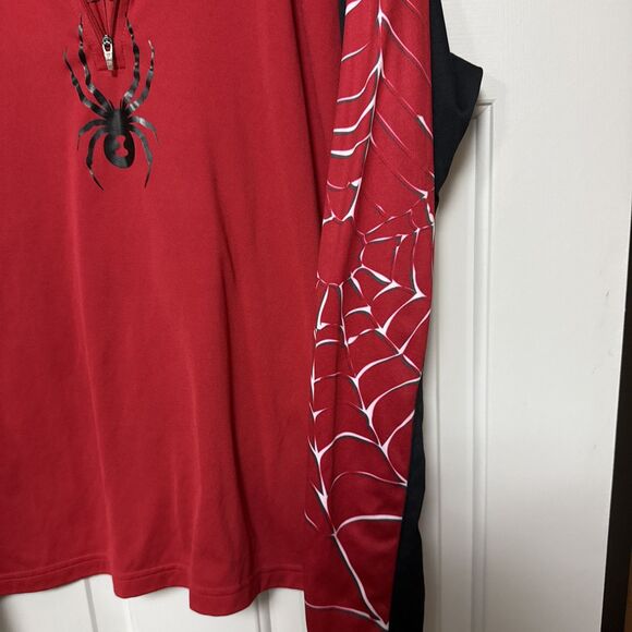 Men's Spyder Linear web Dry W.E.B.T Neck Tee Sz L Quarter zip Black Red‎ White - Picture 6 of 12